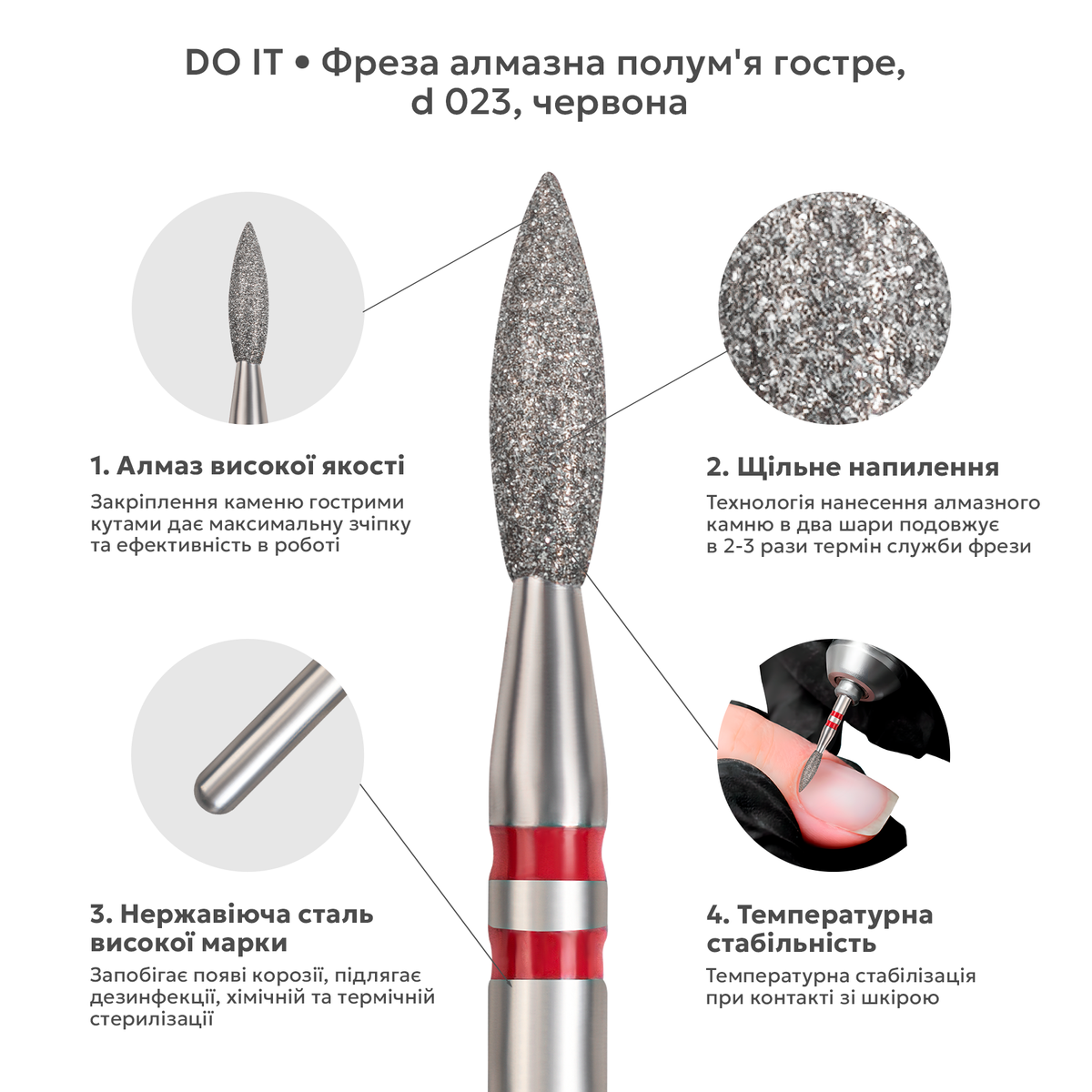 фреза полум'я гостре з червоною насічкою