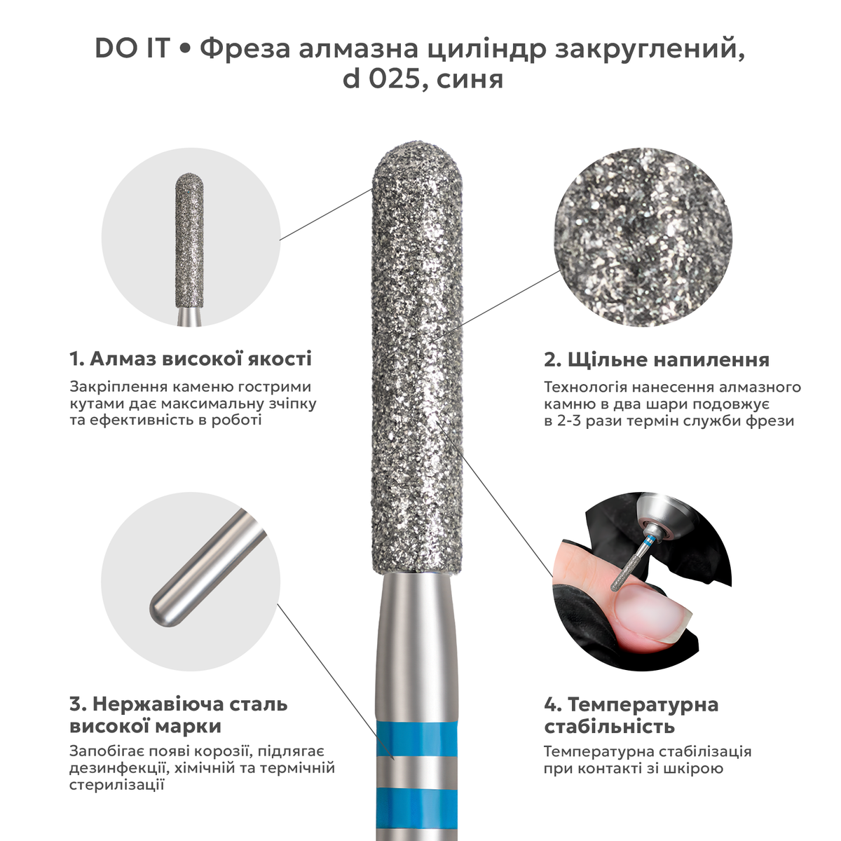 алмазна насадка циліндр закруглений