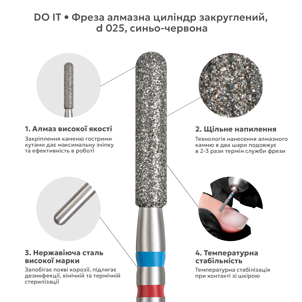 алмазна насадка циліндр закруглений