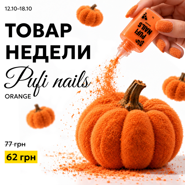 Бархатная пудра (флок) для ногтей Do it Pufi nails Orange Оранжевая 3 г