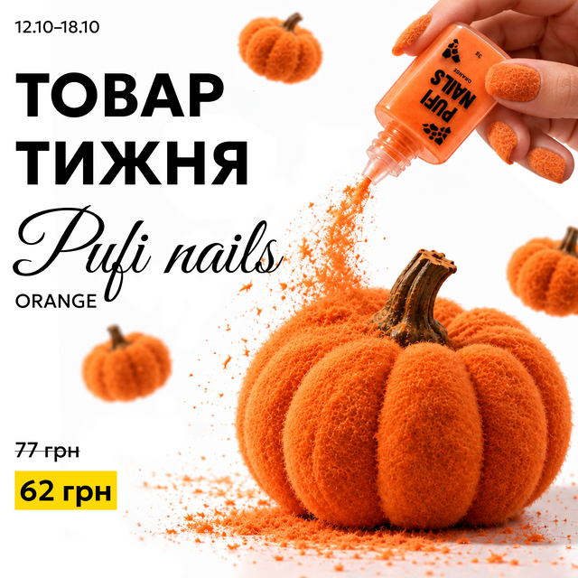 Оксамитова пудра (флок) для нігтів Do it Pufi nails Orange Помаранчева 3 г