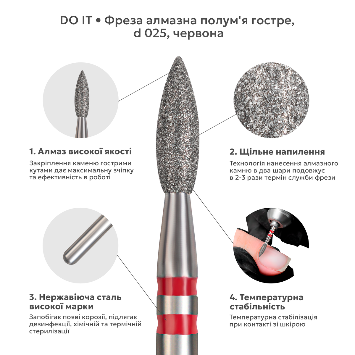 фреза полум'я гостре з червоною насічкою