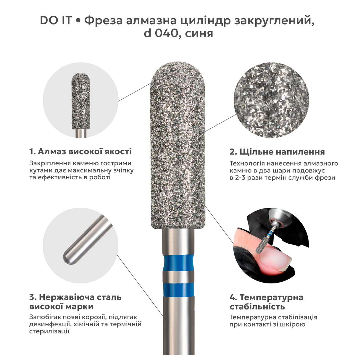 алмазна насадка циліндр закруглений