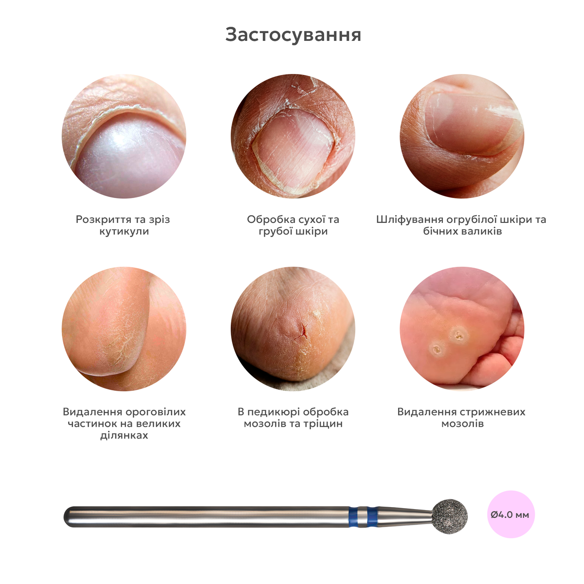 застосування алмазної фрези куля фіолетова