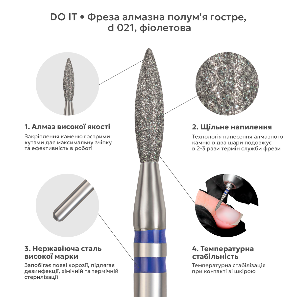 фреза полум'я гостре з фіолетовою насічкою