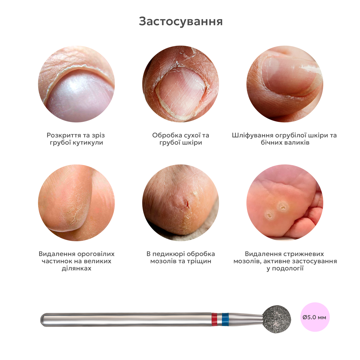 застосування алмазної фрези куля синьо-червона