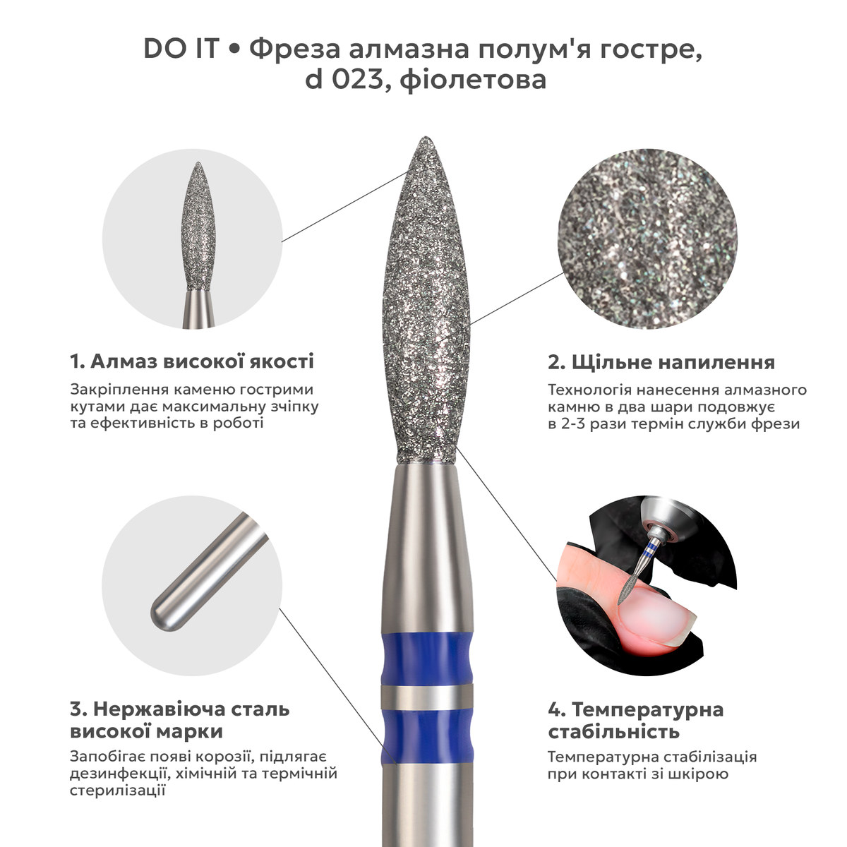 фреза полум'я гостре з фіолетовою насічкою