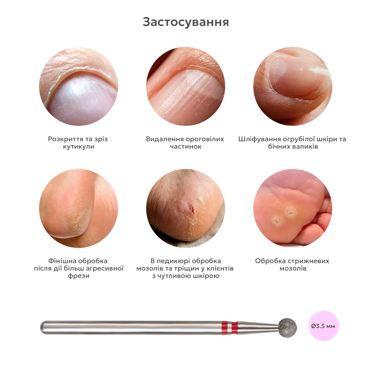 застосування алмазної фрези куля червона