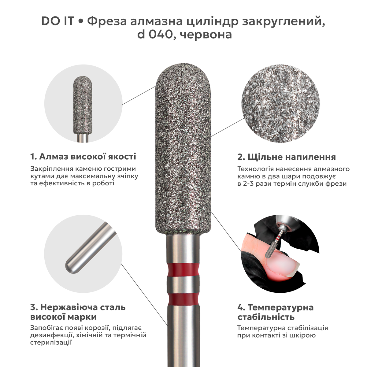 алмазна насадка циліндр закруглений