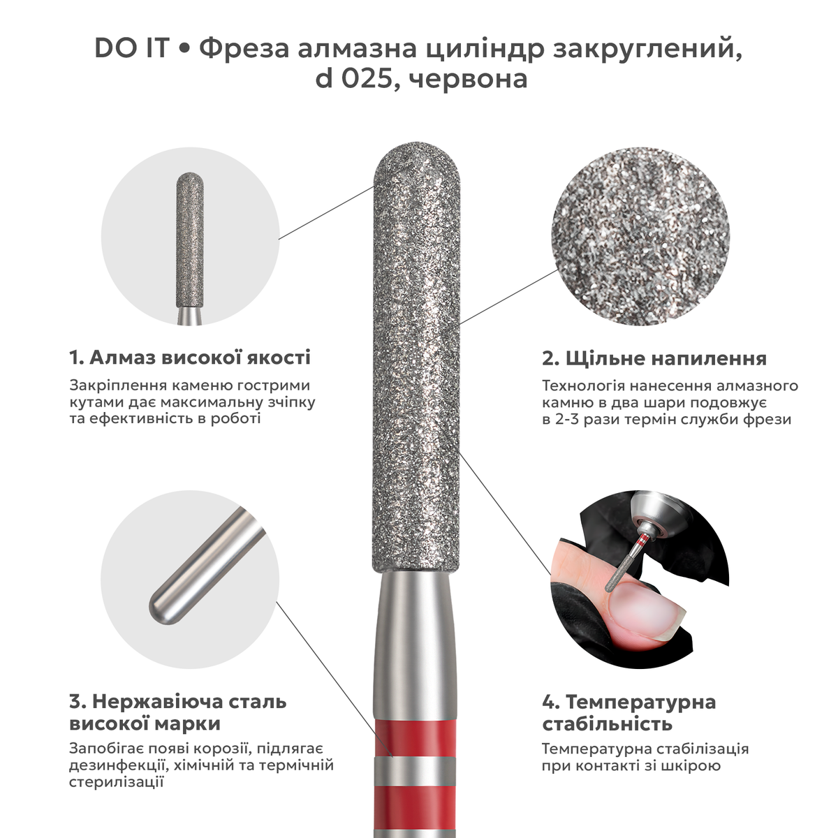 алмазна насадка циліндр закруглений