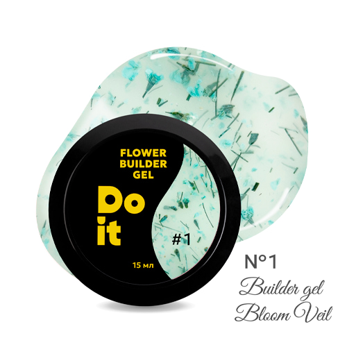 Гель для нарощування нігтів Do it Bloom Veil №1 Молочний із бірюзовими сухоцвітами 15 мл