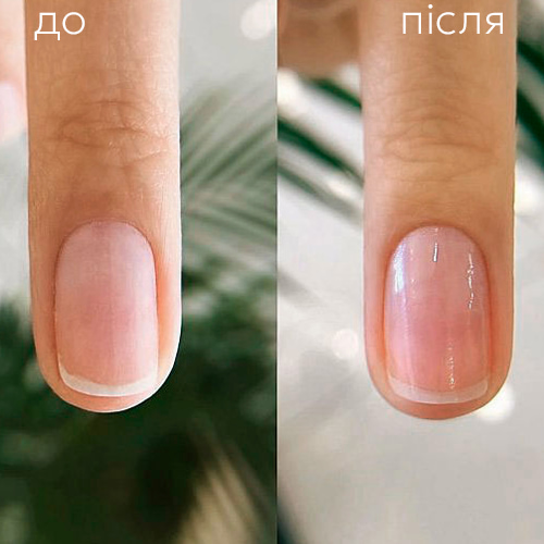 Глянцевые ногти до и после процедуры с воском для ногтей и кутикулы